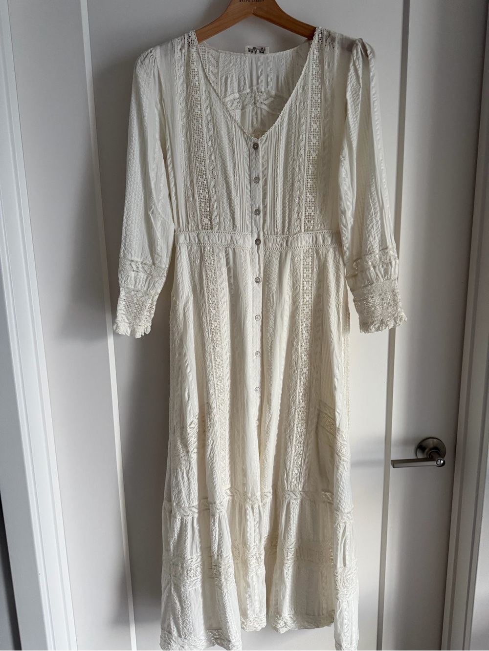 LoveShackFancy ivory  Lace-Trim Button-Front Maxi Dress size 0